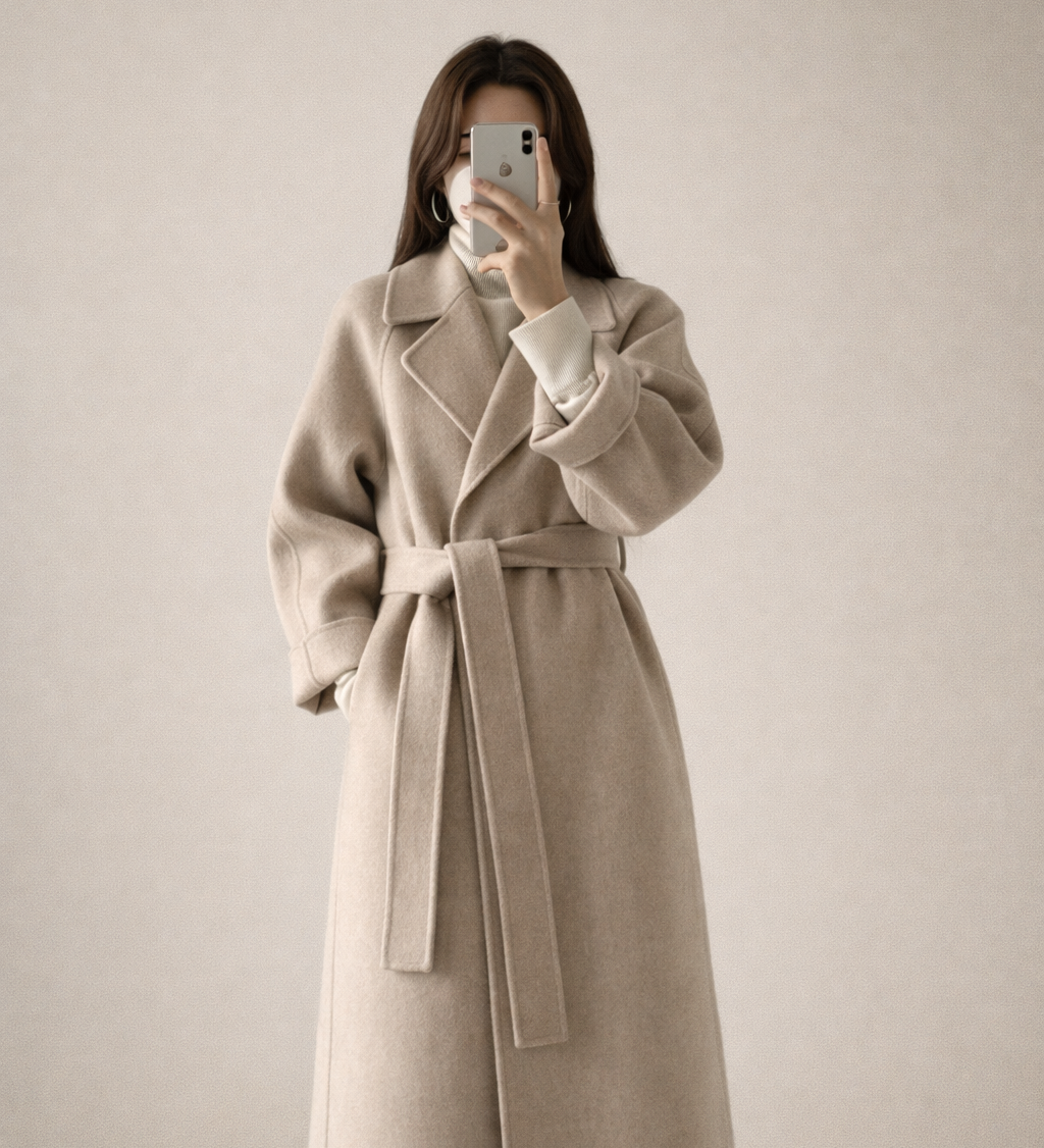 Emīlija Riga™ - Elegants vilnas mētelis ar jostu