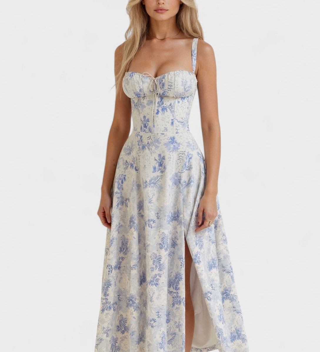 Karolīna - Ziedu Kleita ar Pielāgojamu Korseti