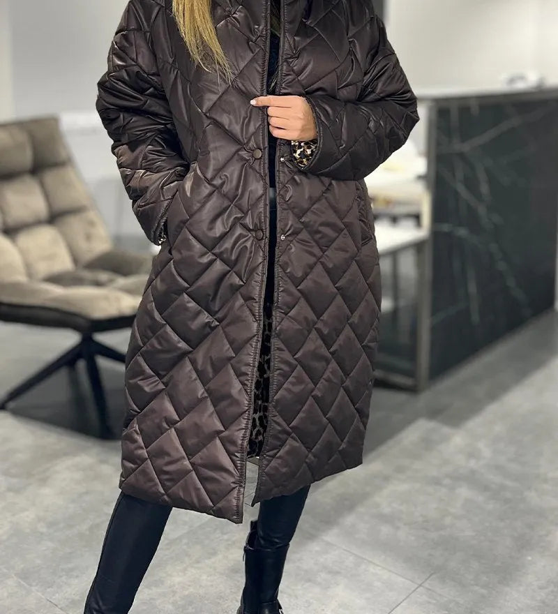 Margarida Lisboa™ - Vidēja Garuma Apgriežams Siltināts Mētelis ar Leoparda Oderi